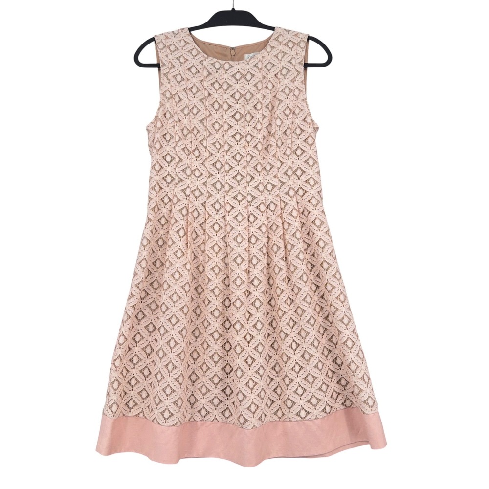 Eliza J Fit & Flare Dress Womens 8 Cotton Nylon Blush Pink Geometric Lace